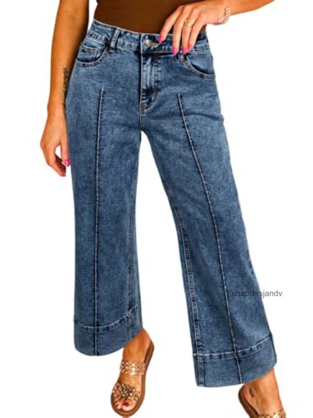 High Waisted Wide Leg Cropped Ankle Jeans Stretch Denim Pants